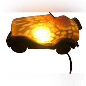 Vintage Car Accent Lamp Night Lite Mottled Glass & Brass Corded Soft Glow Heavy